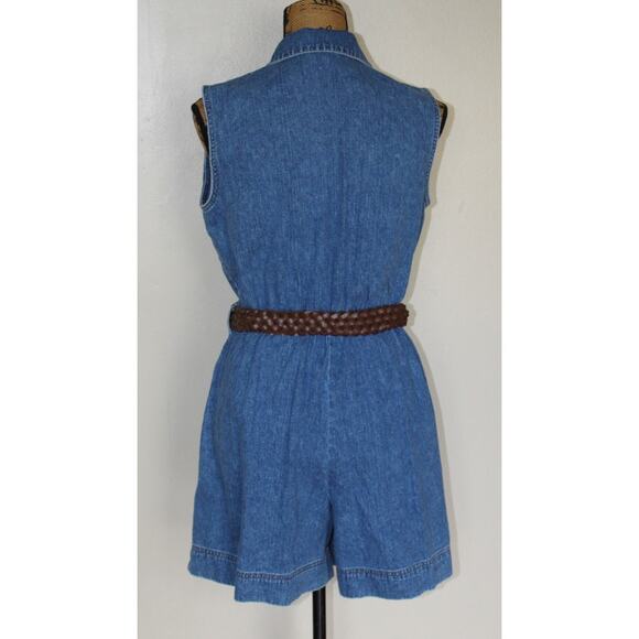 Vtg 90s St John’s Bay Blue Denim Sleeveless One Piece Shorts Romper Women’s M - Picture 2 of 9